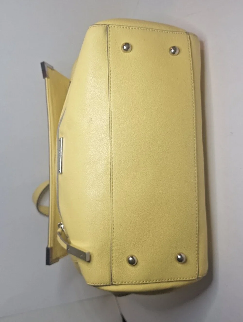 Nine West Chic Faux Leather Butter Yellow Boxy Shoulder Bag Front Flap Purse